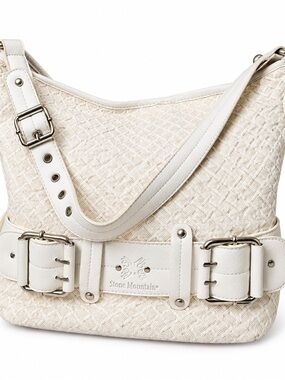 Stone Mountain Accessories Cream  Woven Shoulder Bag with Buckle Detail